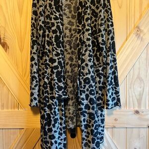 Maurices Black and Tan Open Front Cardigan Casual Night Out Sweater Cheetah